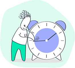 Clock icon with a male silhouette on left.