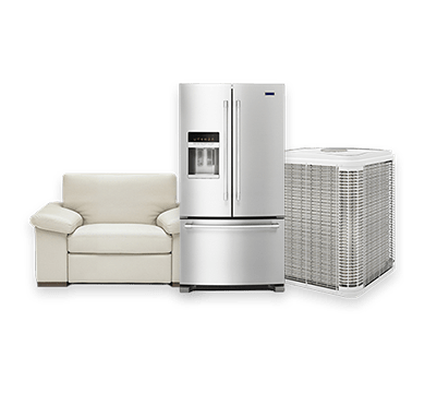 A leather chair, fridge, and air conditioning unit